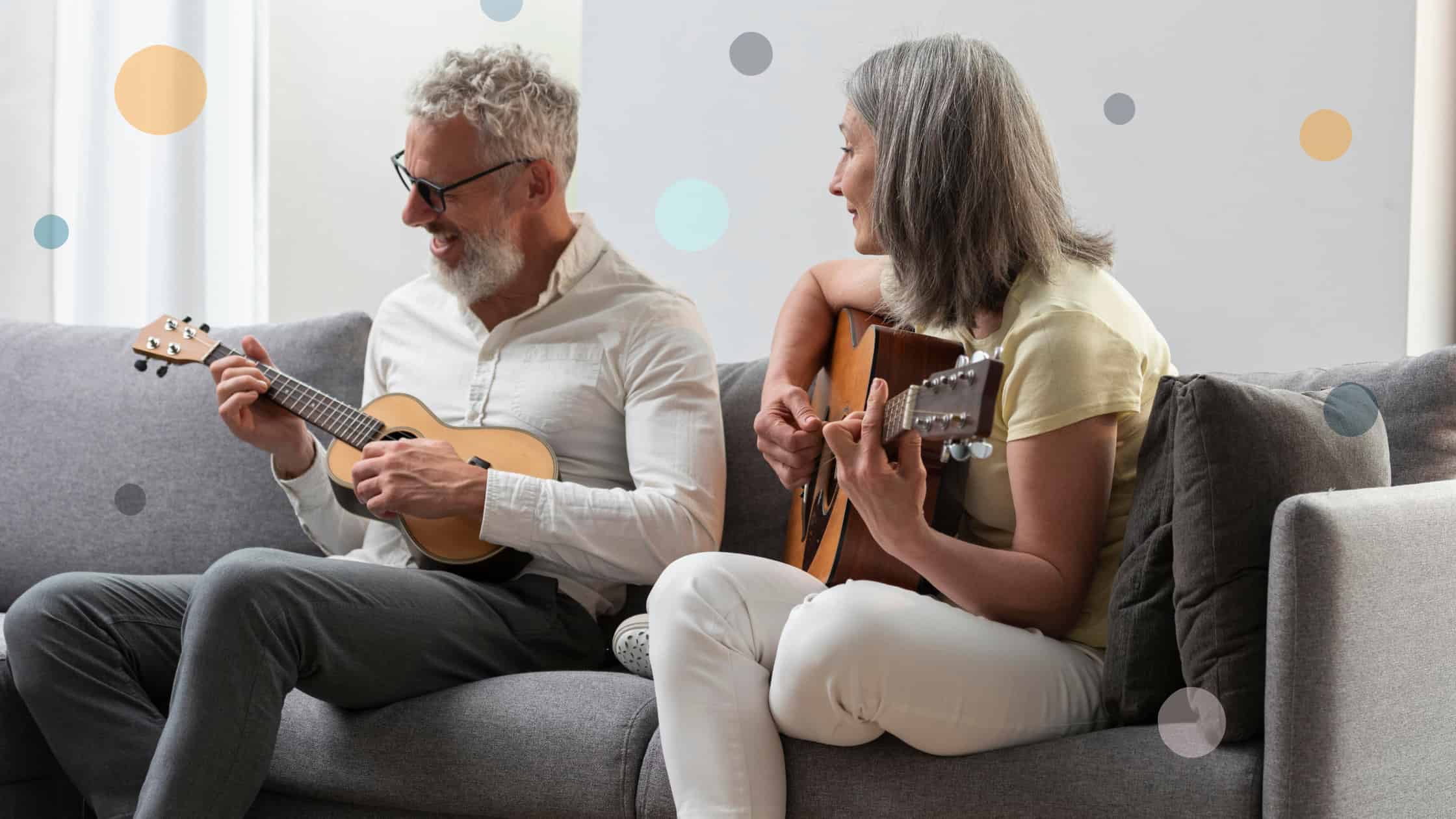 elderly people with graying hair at the couch