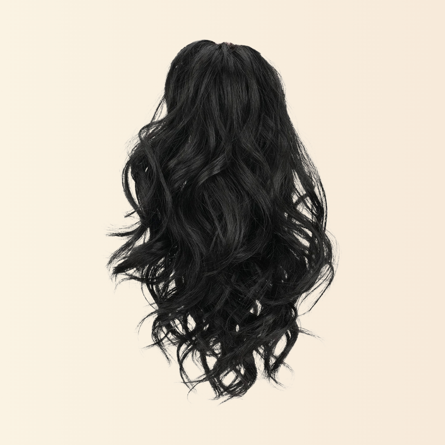 JuvaBun Claw Clip Beach Waves Ponytail 12 inch in Black shade