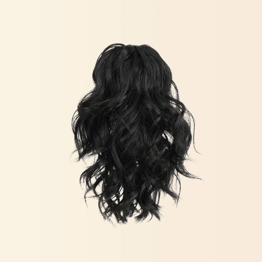 JuvaBun Claw Clip Beach Waves Ponytail 10 inch in Black shade