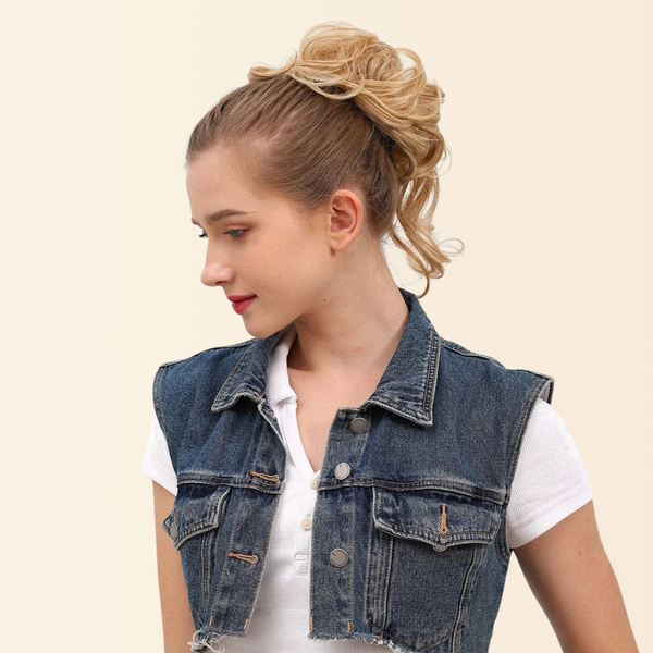 JuvaBun Boho Messy Bun, boho messy bun hair piece with loose tendrils