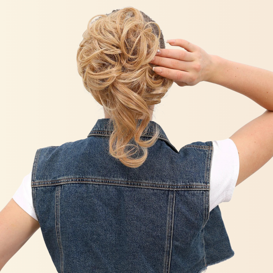 JuvaBun Boho Messy Bun, boho messy bun hair piece with loose tendrils, photo 3