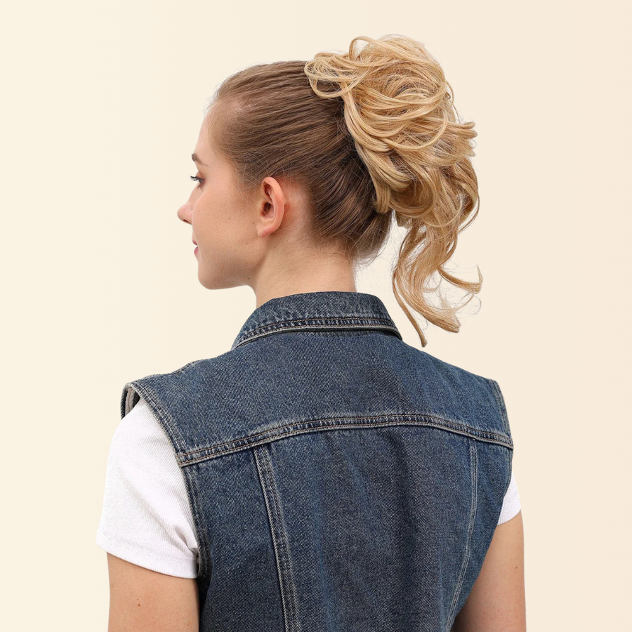 JuvaBun Boho Messy Bun, boho messy bun hair piece with loose tendrils, photo 4