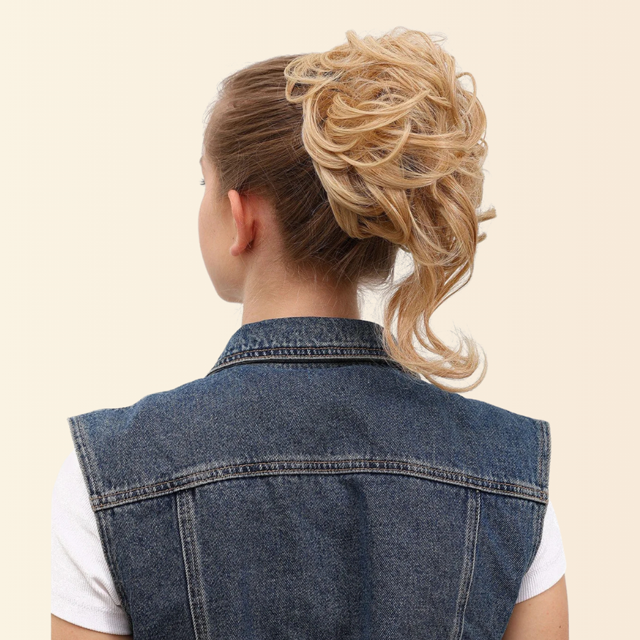 JuvaBun Boho Messy Bun, boho messy bun hair piece with loose tendrils, photo 5